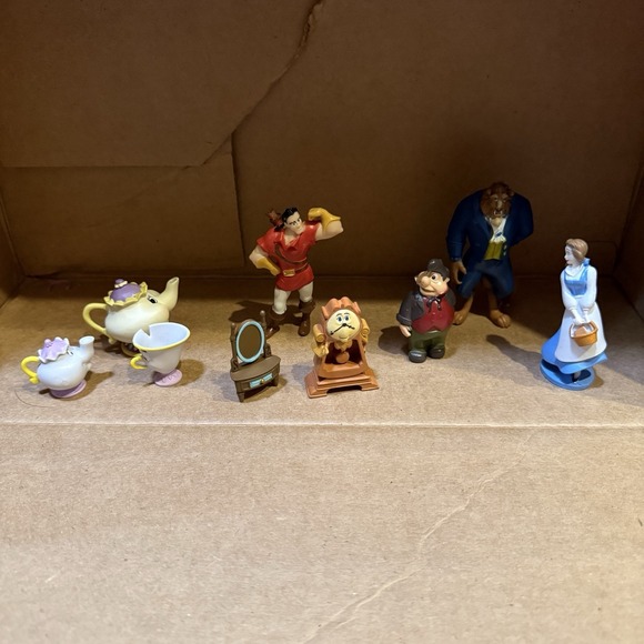 Other - Disney Beauty & The Beast PVC Figures Lot Potts Chip Lumiere Gaston Cake Toppers